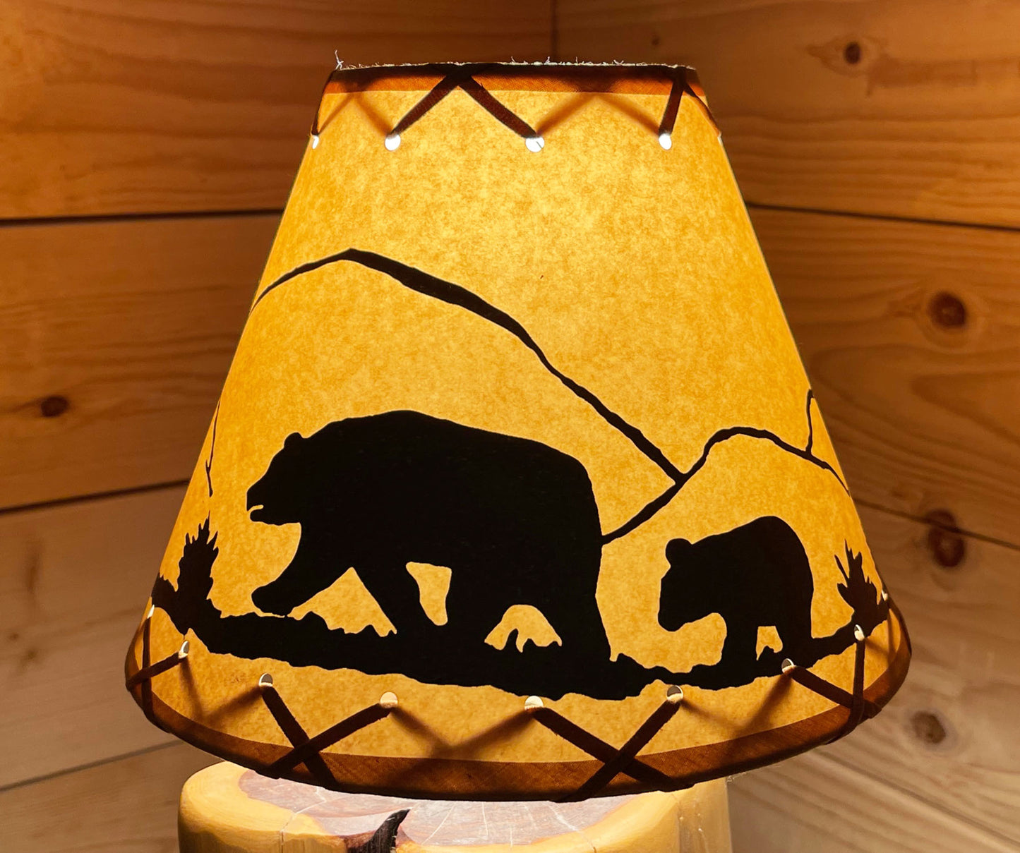 Rustic Oiled Kraft Clip-On Lamp Shade with Bear Design - 9"