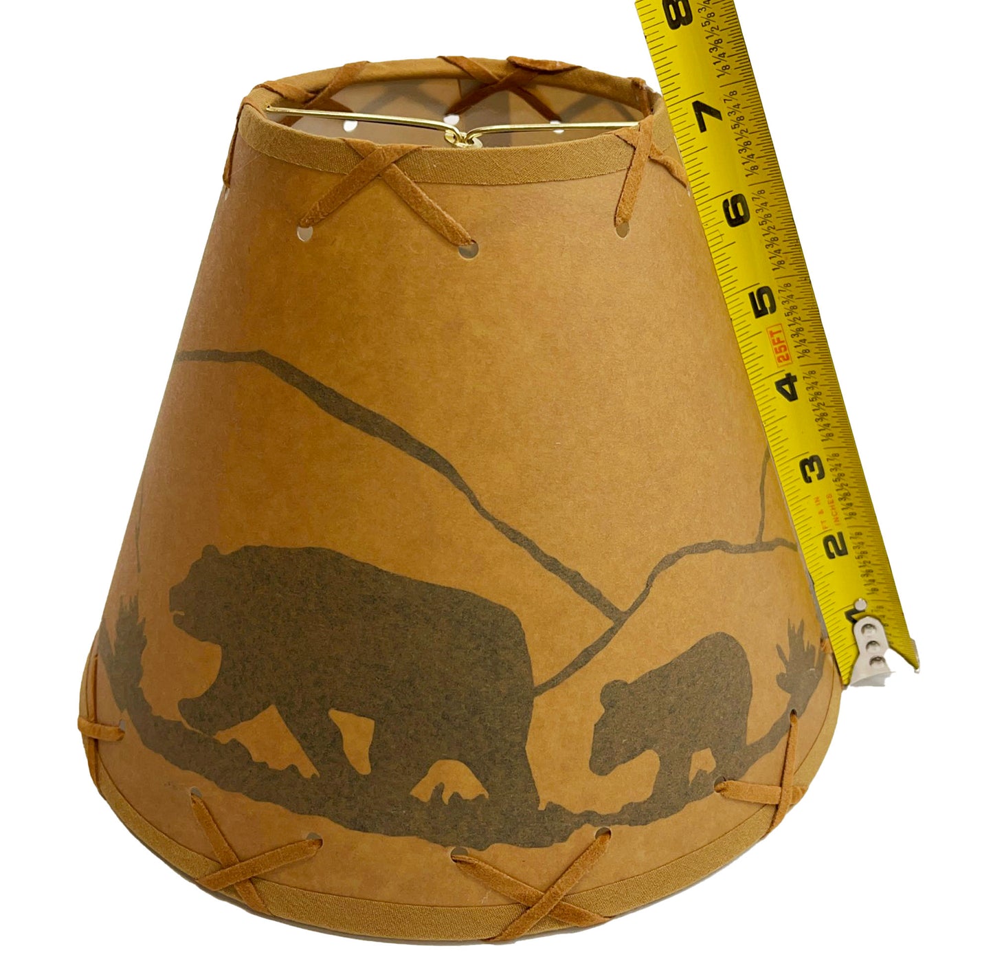 Rustic Oiled Kraft Clip-On Lamp Shade with Bear Design - 9"