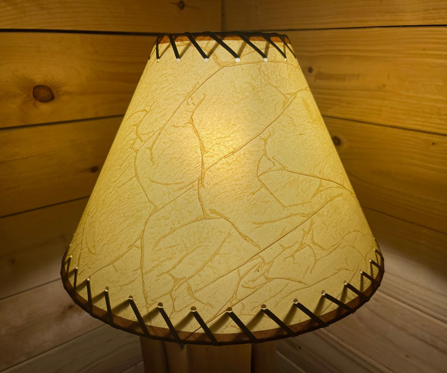Rustic Oiled Kraft Crackled Lamp Shade with Suede Lacing - 14"