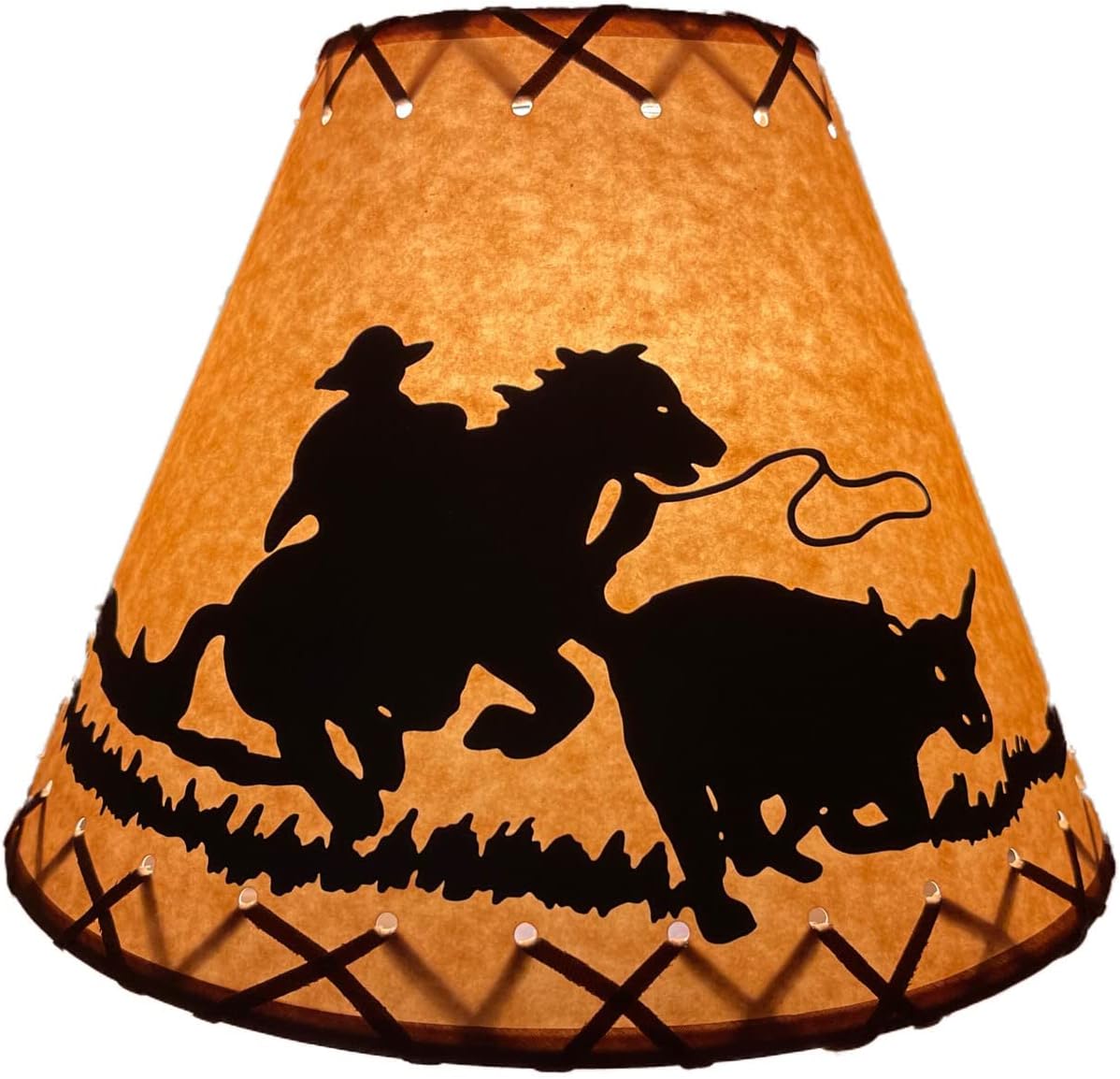 Rustic Oiled Kraft Lamp Shade with Cowboy Design - 12"