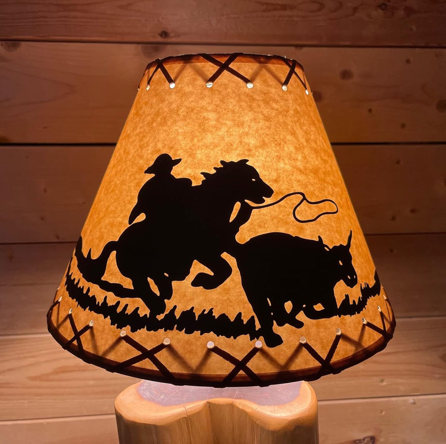 Rustic Oiled Kraft Lamp Shade with Cowboy Design - 12"