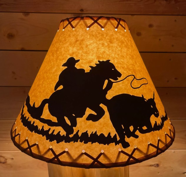 Rustic Oiled Kraft Lamp Shade with Cowboy Design - 14"
