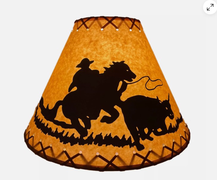 Rustic Oiled Kraft Lamp Shade with Cowboy Design - 14"