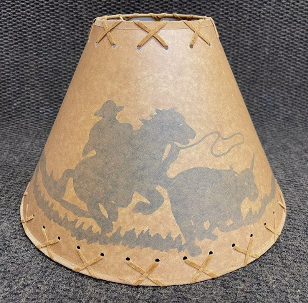 Rustic Oiled Kraft Lamp Shade with Cowboy Design - 14"