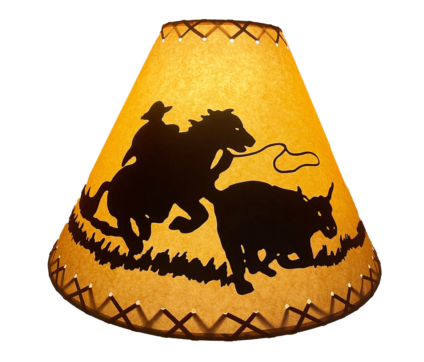 Rustic Oiled Kraft Lamp Shade with Cowboy Design - 18"