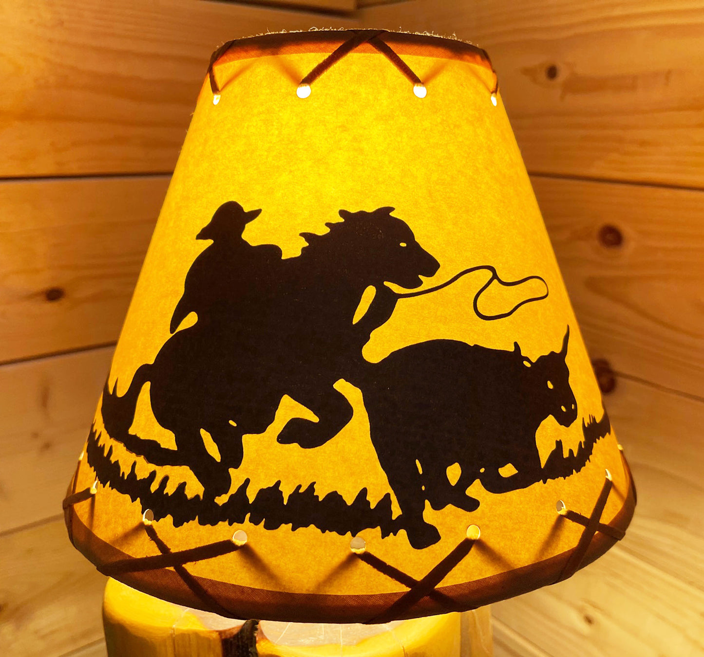 Rustic Oiled Kraft Clip-On Lamp Shade with Cowboy Design - 9"
