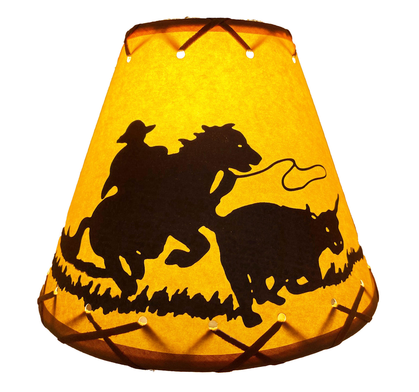 Rustic Oiled Kraft Clip-On Lamp Shade with Cowboy Design - 9"