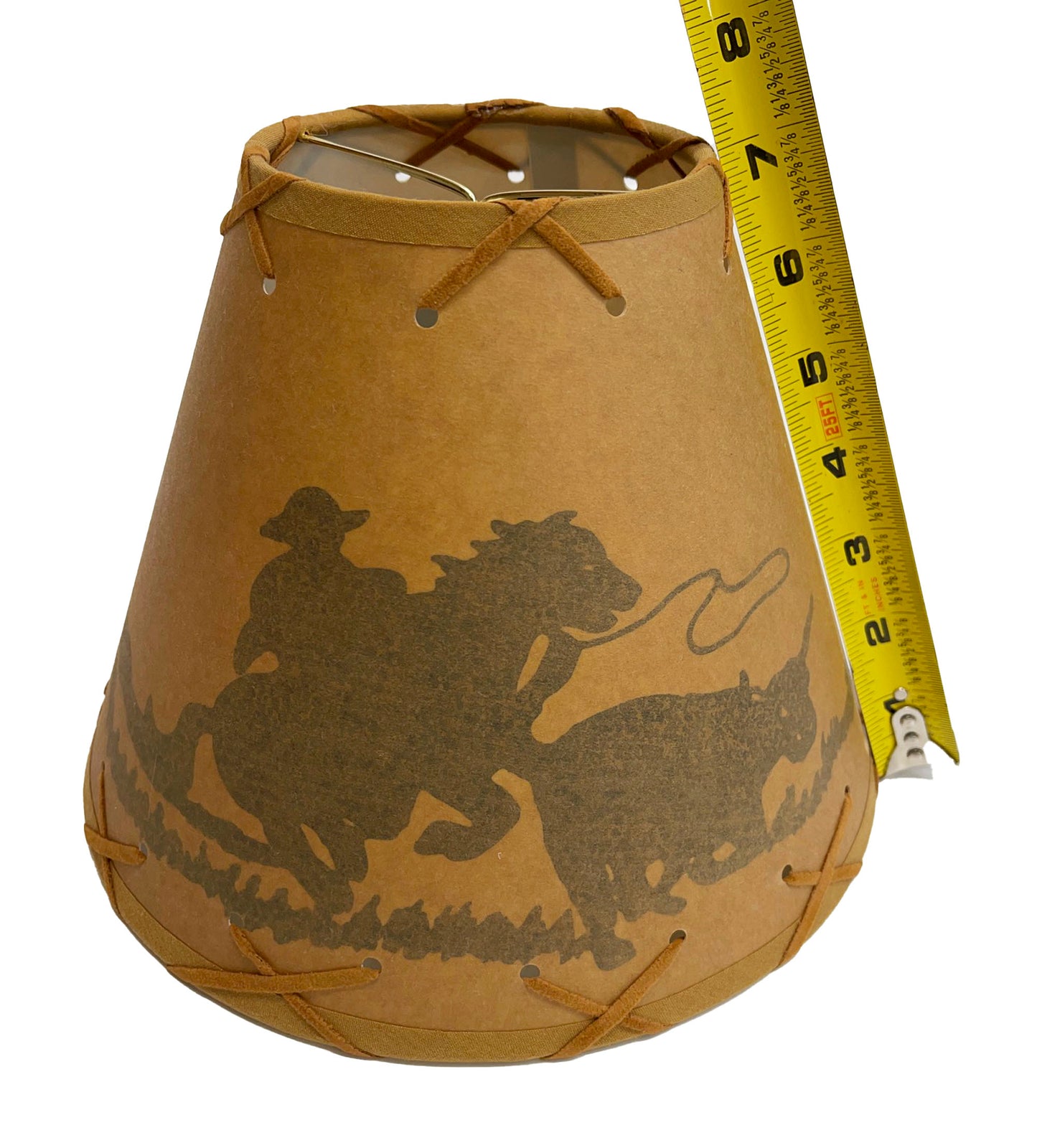 Rustic Oiled Kraft Clip-On Lamp Shade with Cowboy Design - 9"