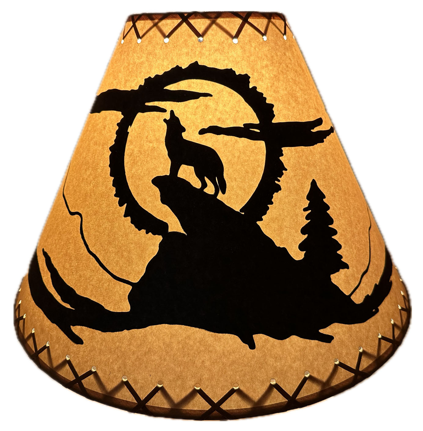 Rustic Oiled Kraft Lamp Shade with Coyote Design - 18"