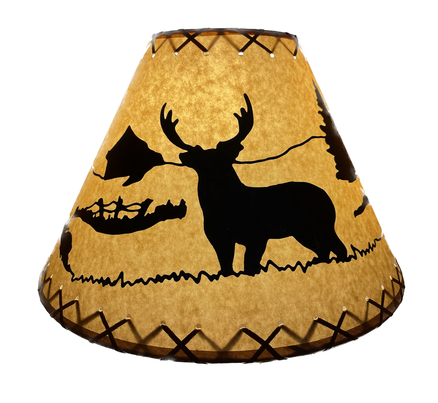 Rustic Oiled Kraft Lamp Shade with Deer Design - 16"