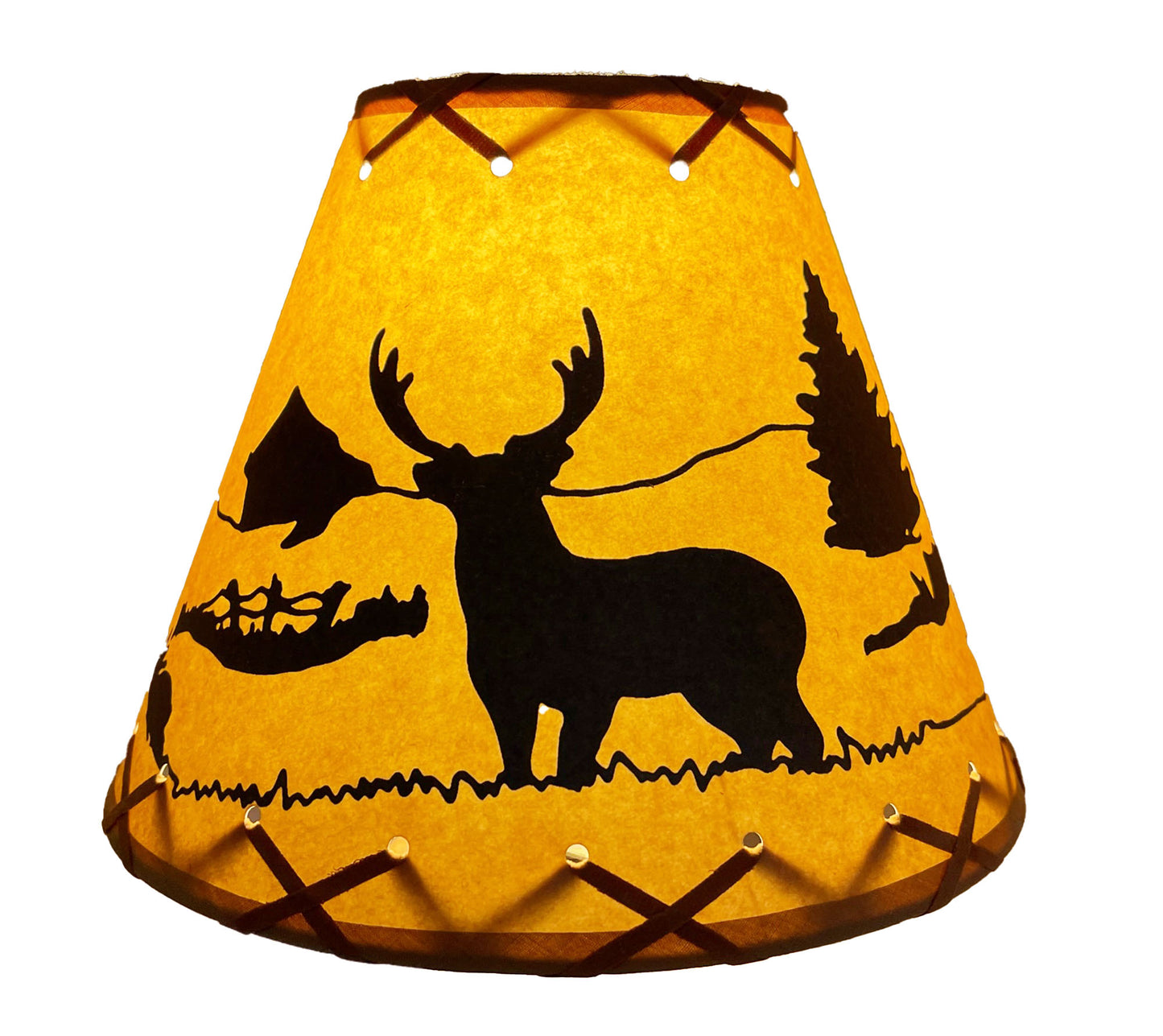 Rustic Oiled Kraft Clip-On Lamp Shade with Deer Design - 9"