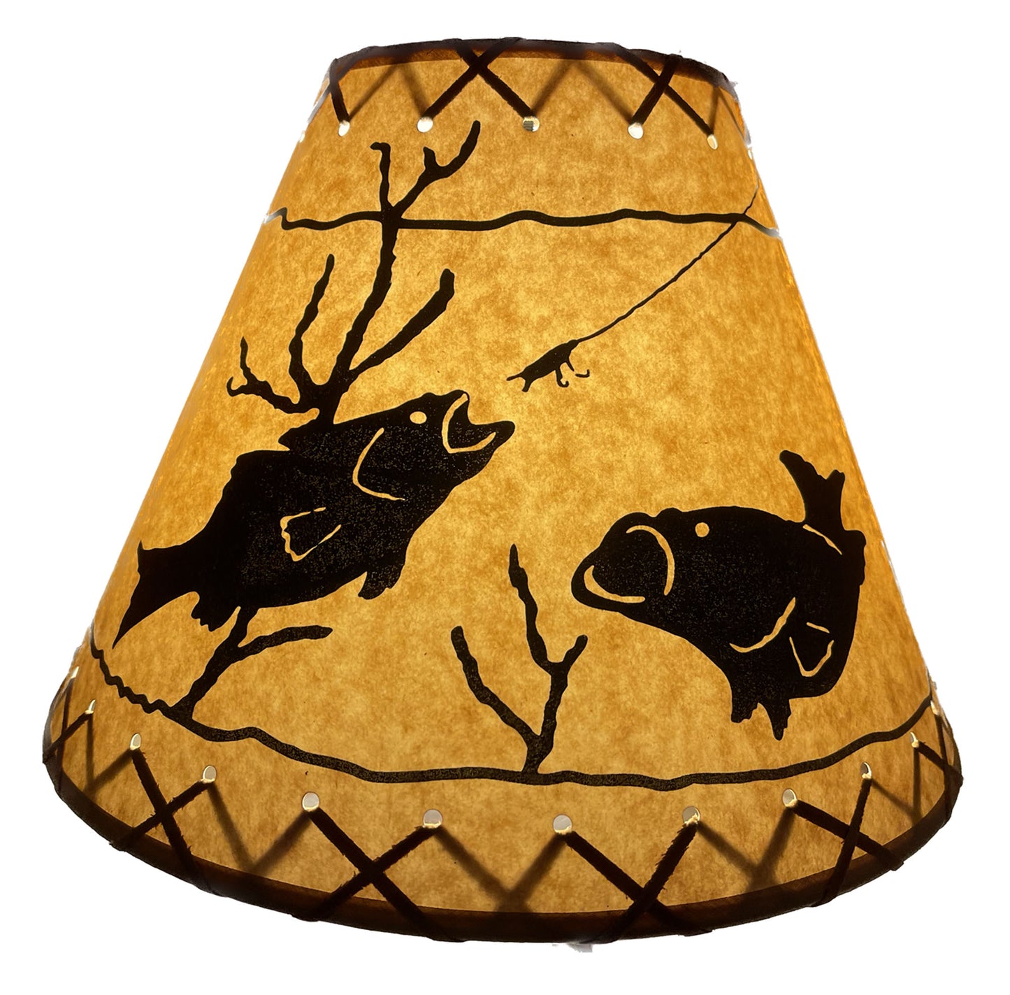 Rustic Oiled Kraft Lamp Shade with Fish Design - 12"