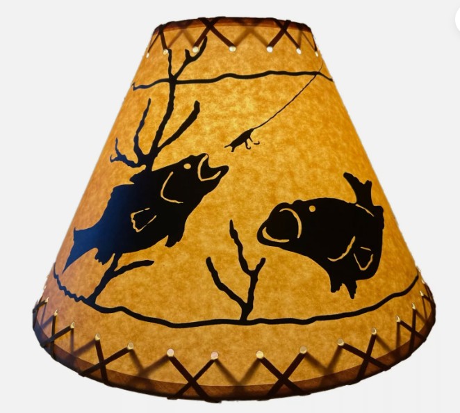 Rustic Oiled Kraft Lamp Shade with Fish Design - 14"