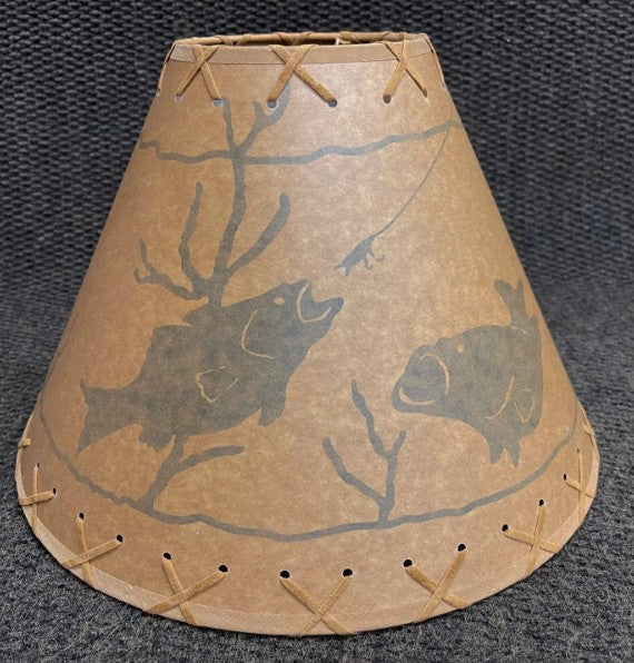 Rustic Oiled Kraft Lamp Shade with Fish Design - 14"