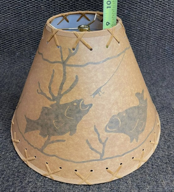 Rustic Oiled Kraft Lamp Shade with Fish Design - 14"