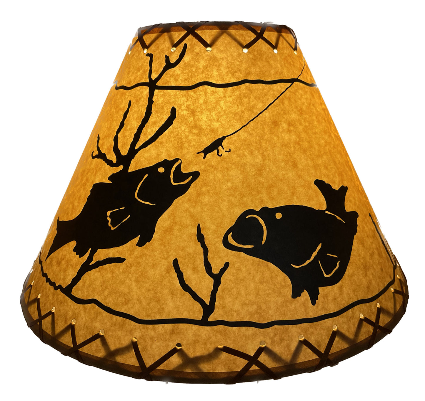 Rustic Oiled Kraft Lamp Shade with Fish Design - 16"