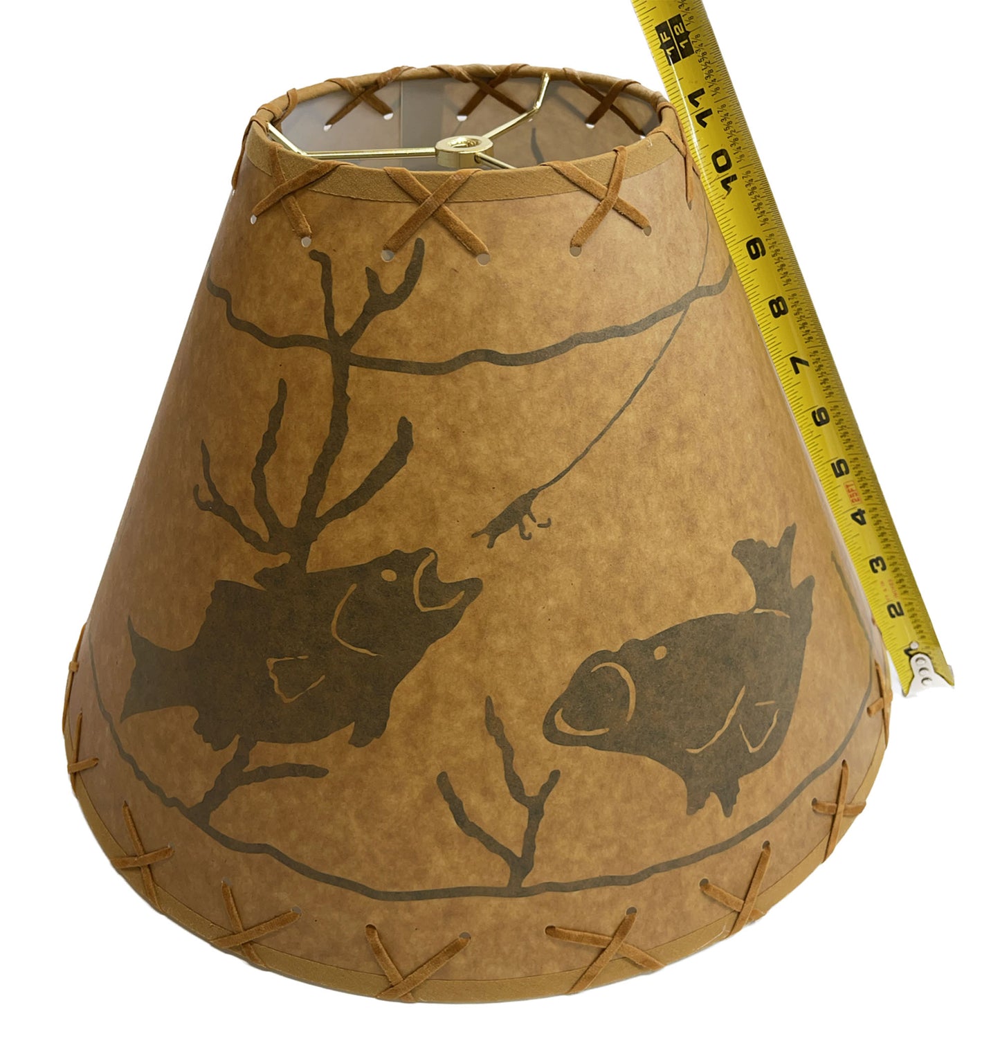 Rustic Oiled Kraft Lamp Shade with Fish Design - 16"