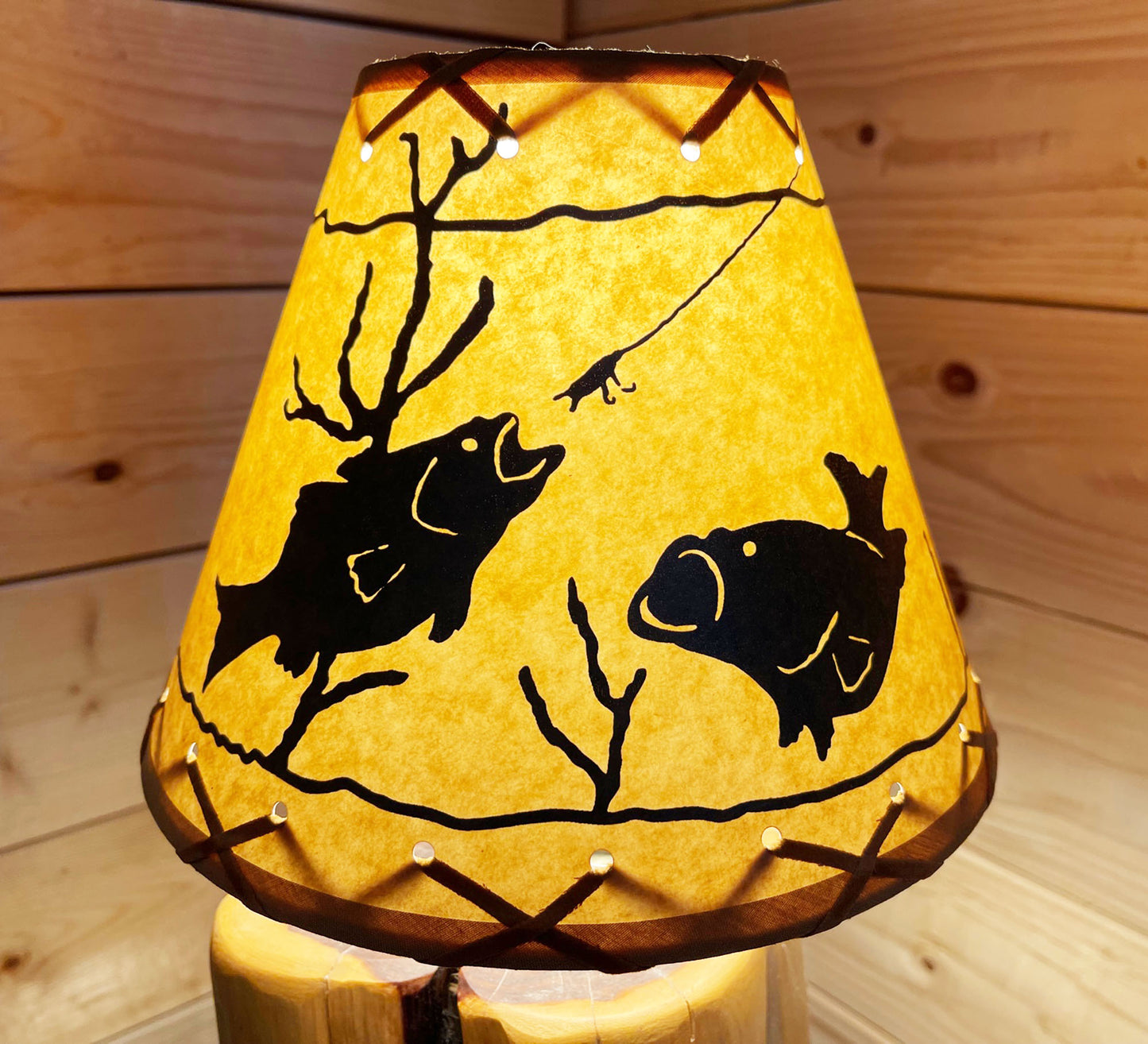 Rustic Oiled Kraft Clip-On Lamp Shade with Fish Design - 9"