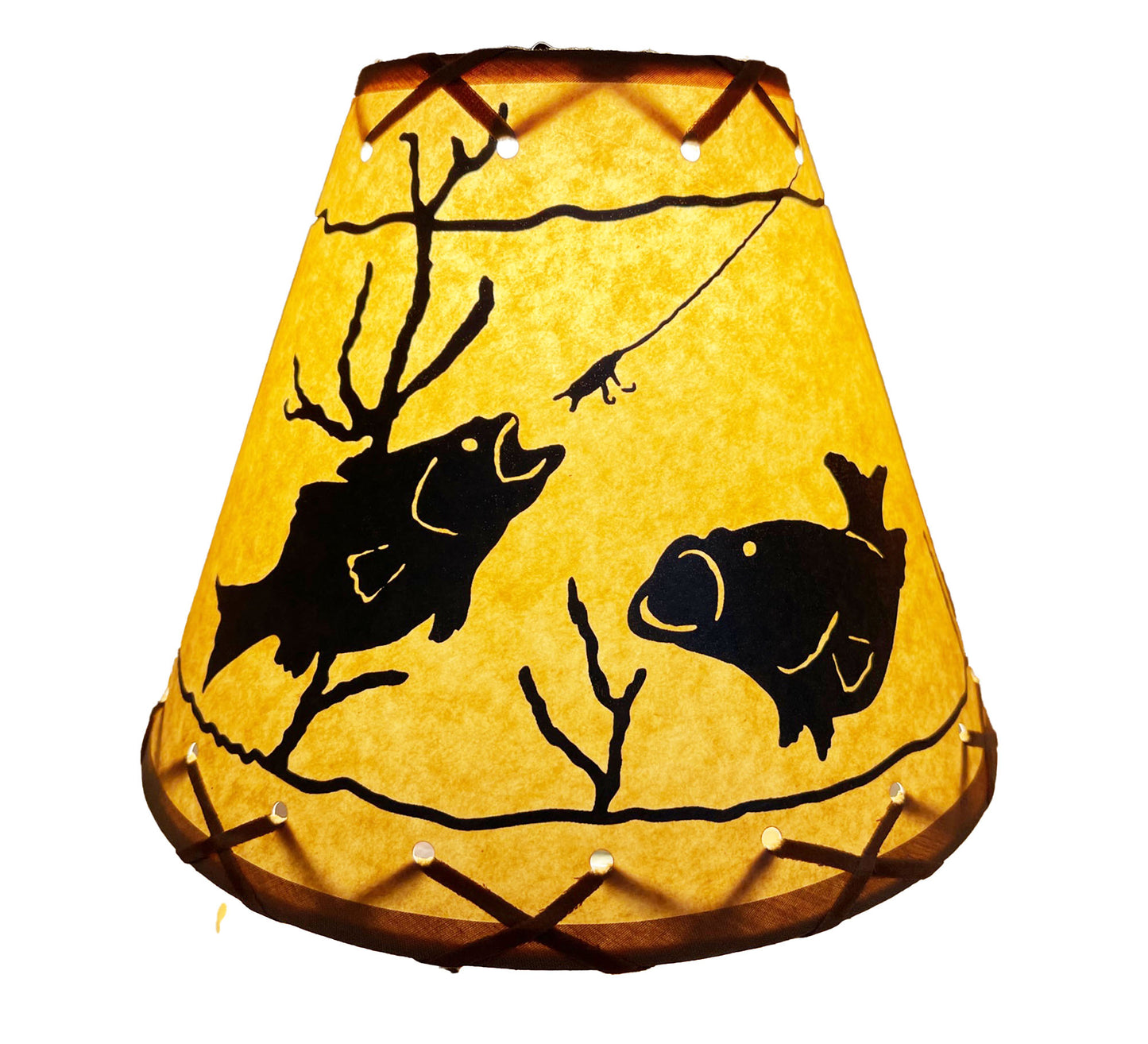 Rustic Oiled Kraft Clip-On Lamp Shade with Fish Design - 9"