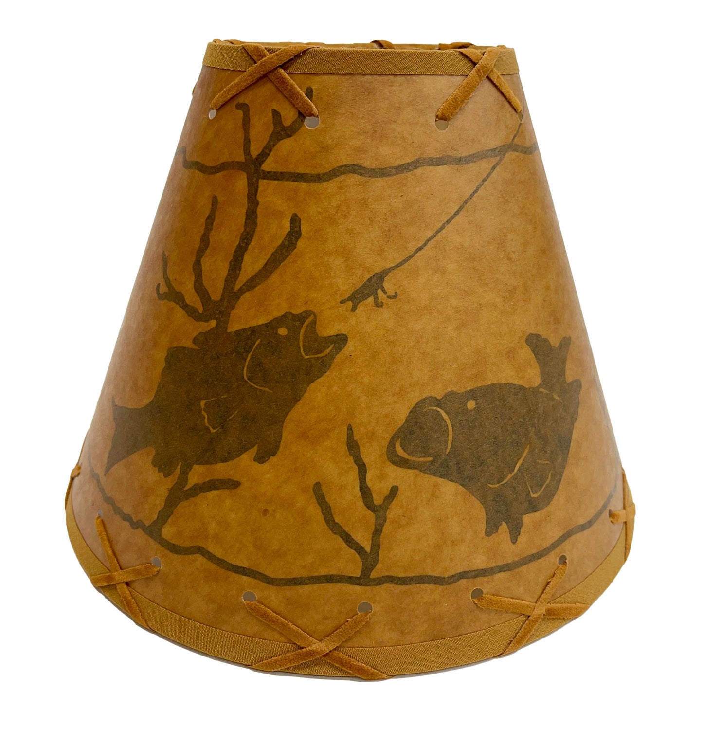 Rustic Oiled Kraft Clip-On Lamp Shade with Fish Design - 9"