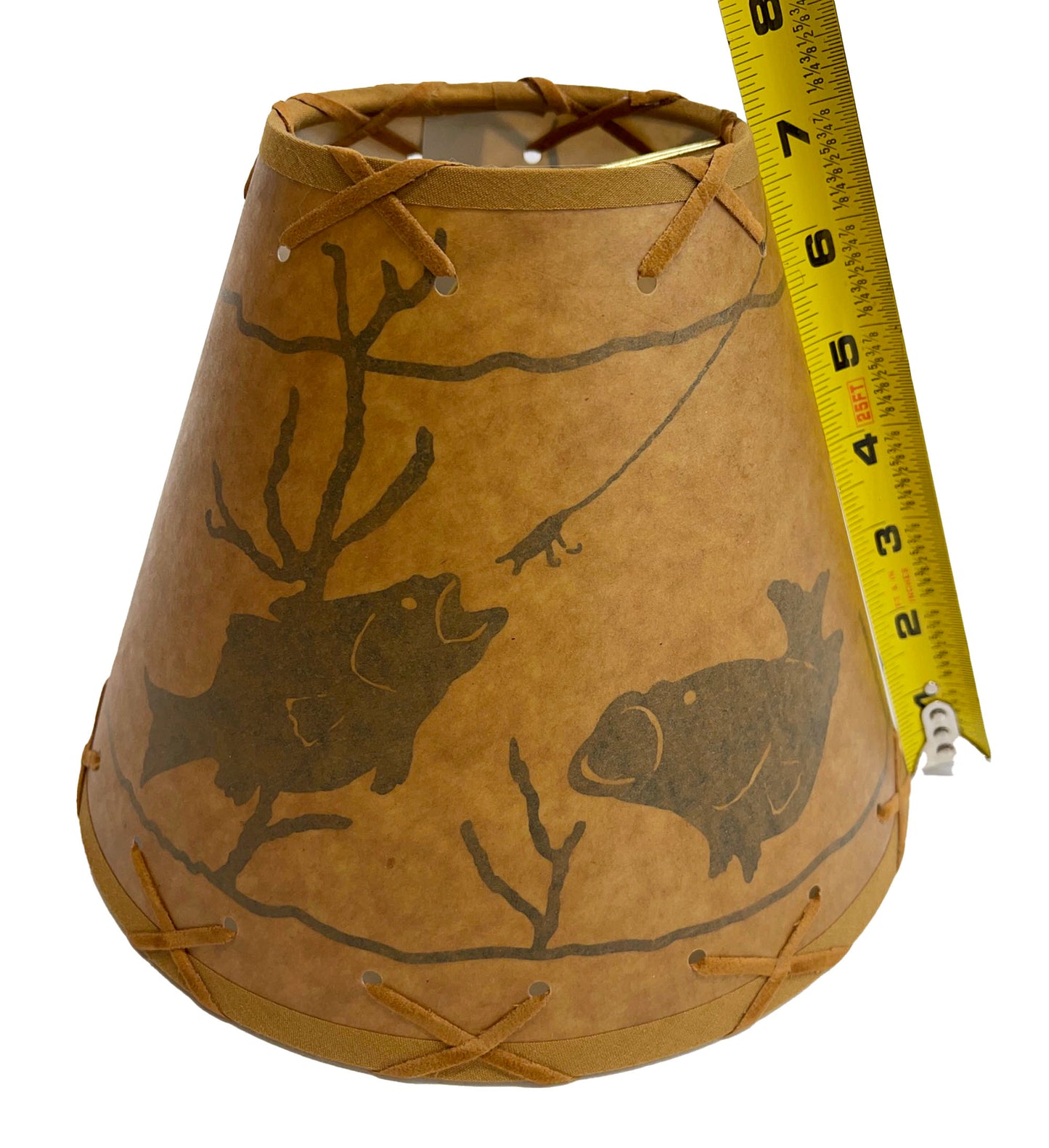 Rustic Oiled Kraft Clip-On Lamp Shade with Fish Design - 9"