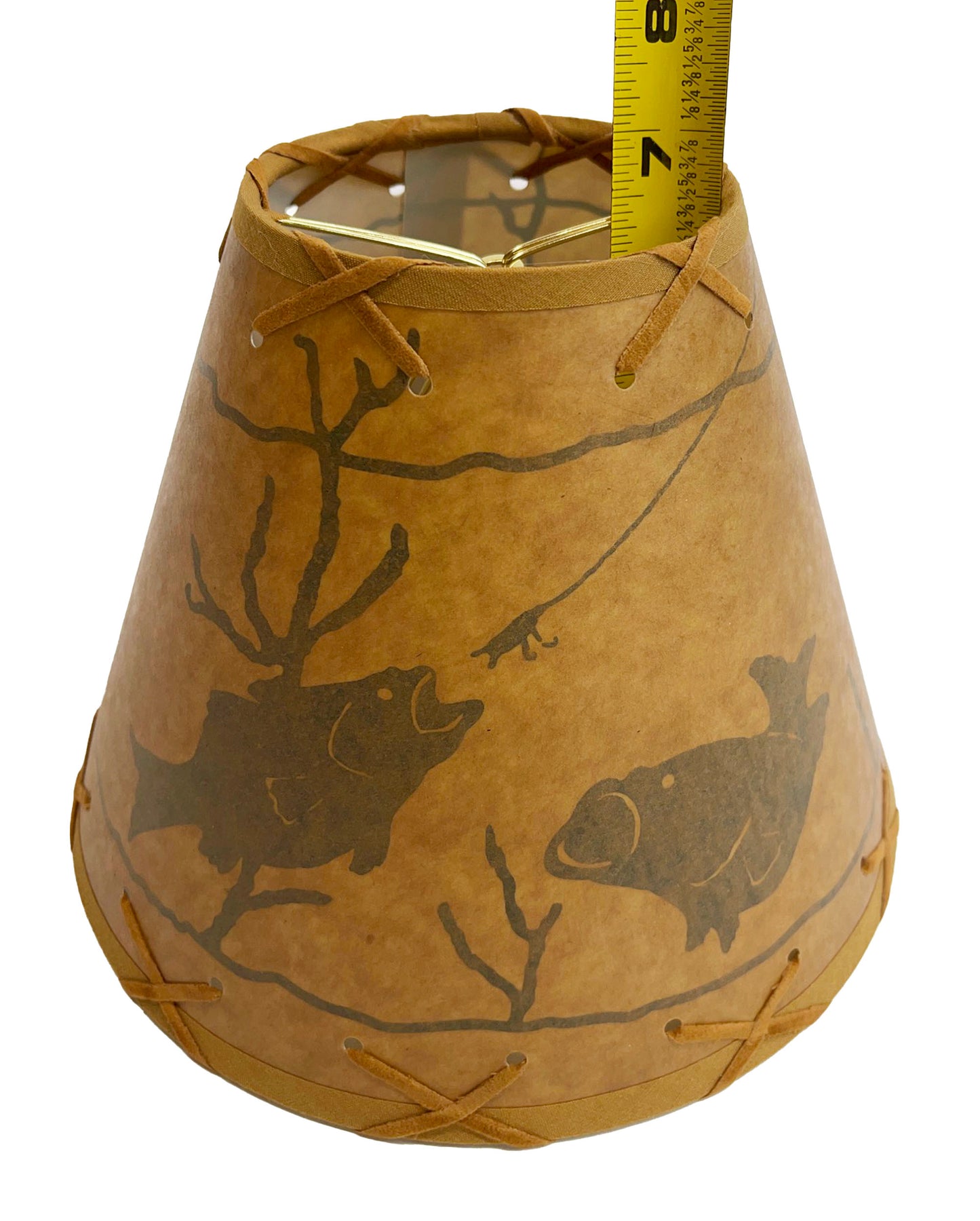 Rustic Oiled Kraft Clip-On Lamp Shade with Fish Design - 9"