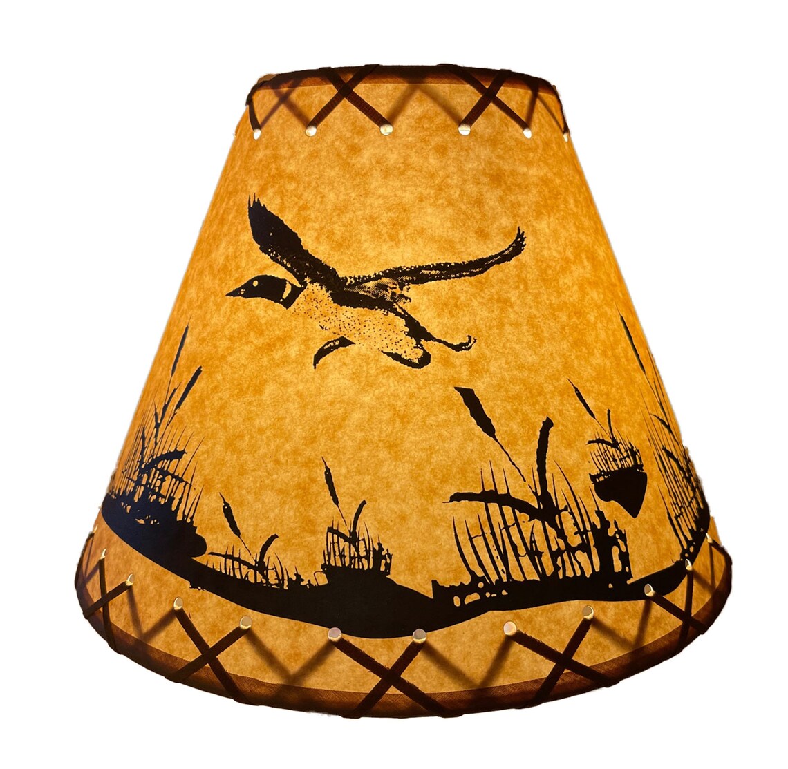 Rustic Oiled Kraft Lamp Shade with Flying Loon Design - 12"