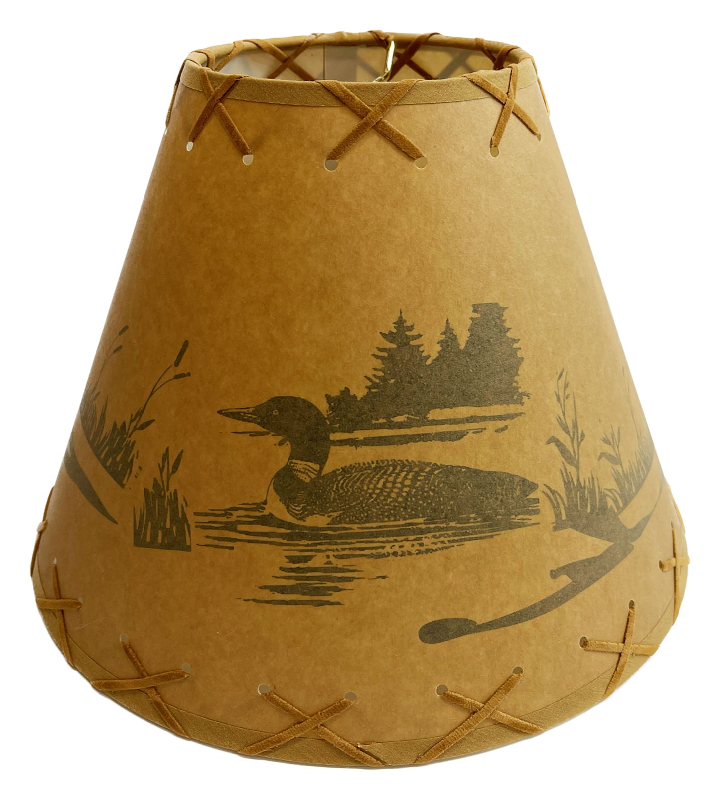 Rustic Oiled Kraft Lamp Shade with Loon on Lake Design - 12"