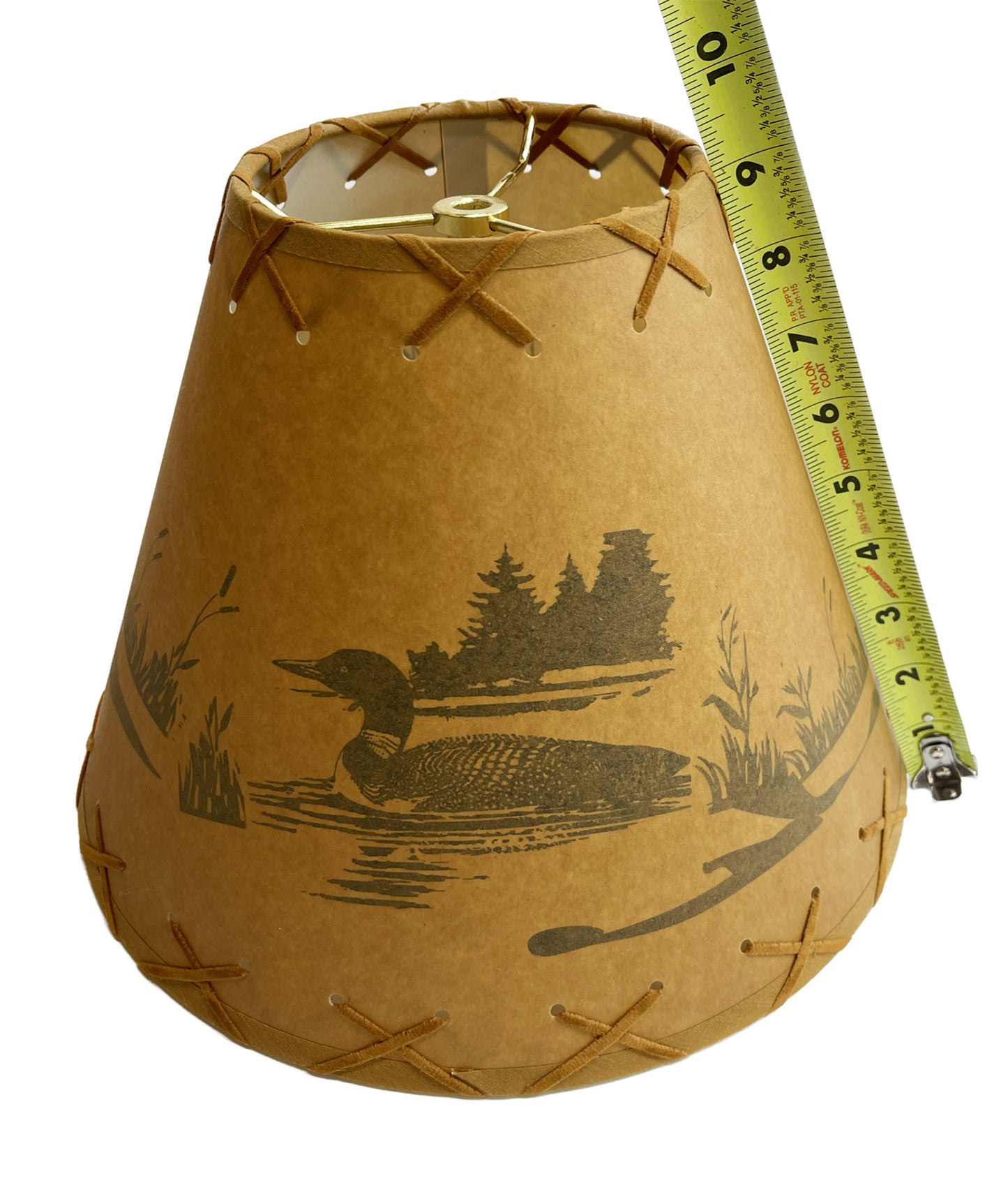 Rustic Oiled Kraft Lamp Shade with Loon on Lake Design - 12"