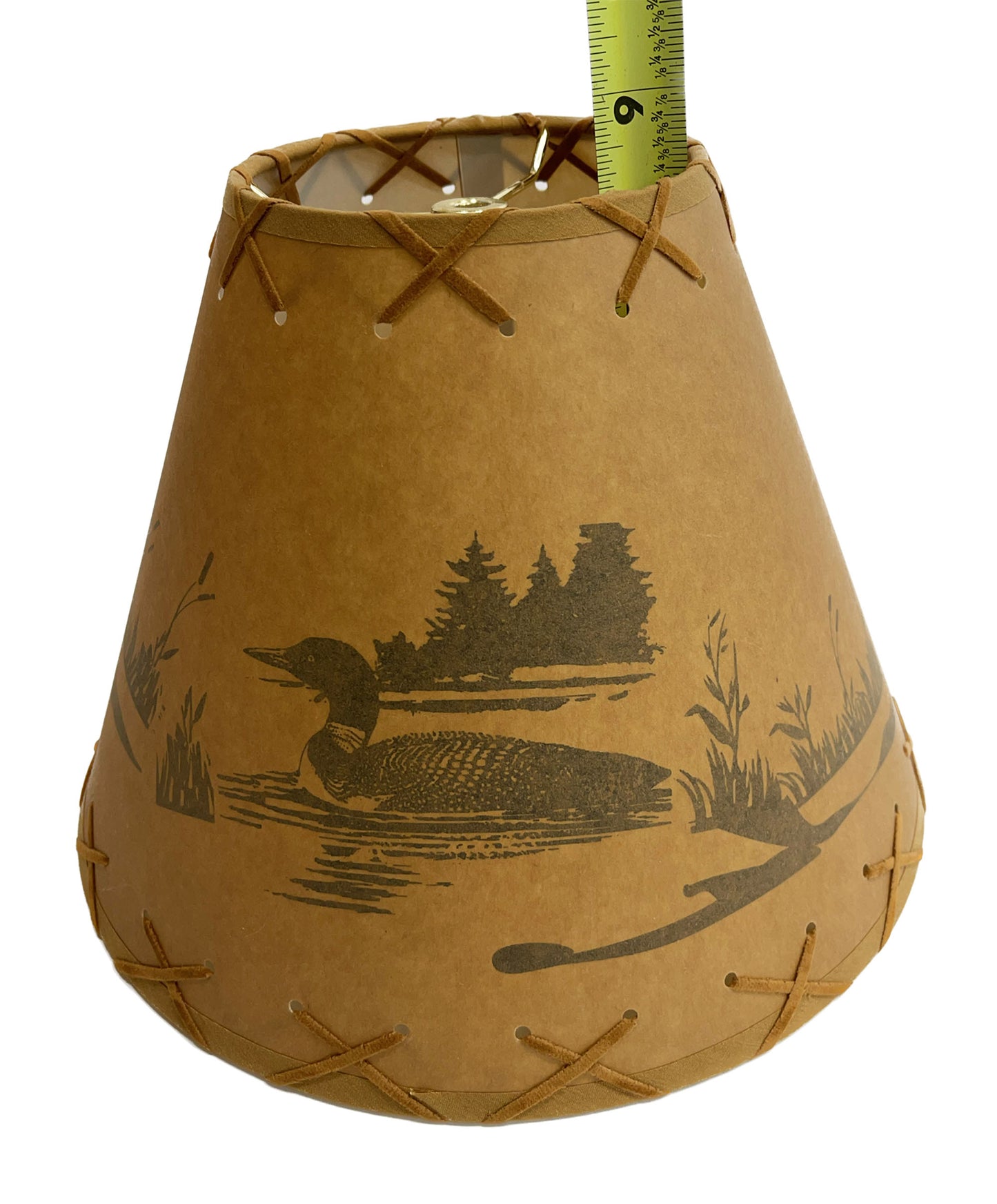 Rustic Oiled Kraft Lamp Shade with Loon on Lake Design - 12"