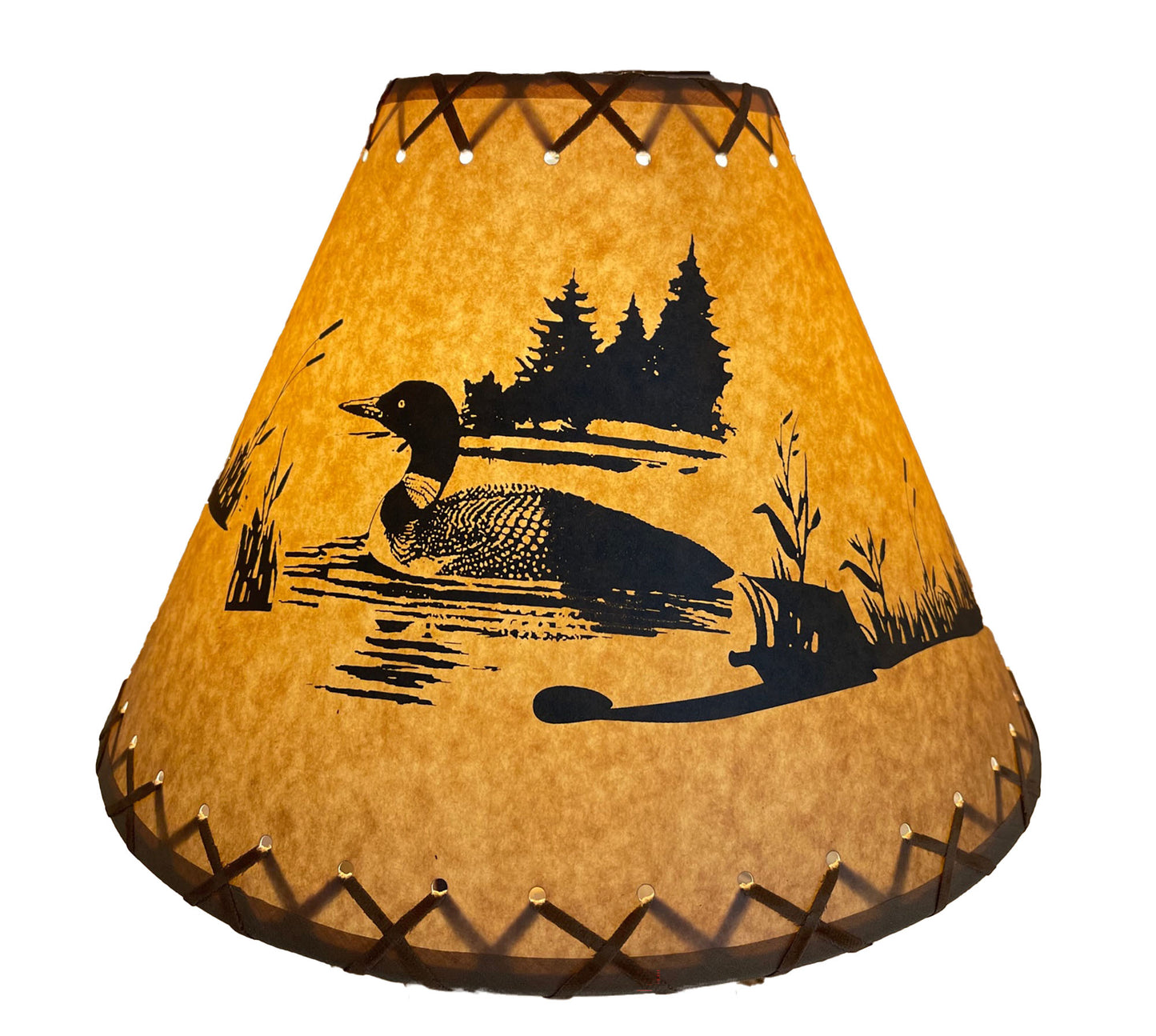 Rustic Oiled Kraft Lamp Shade with Loon on Lake Design - 14"