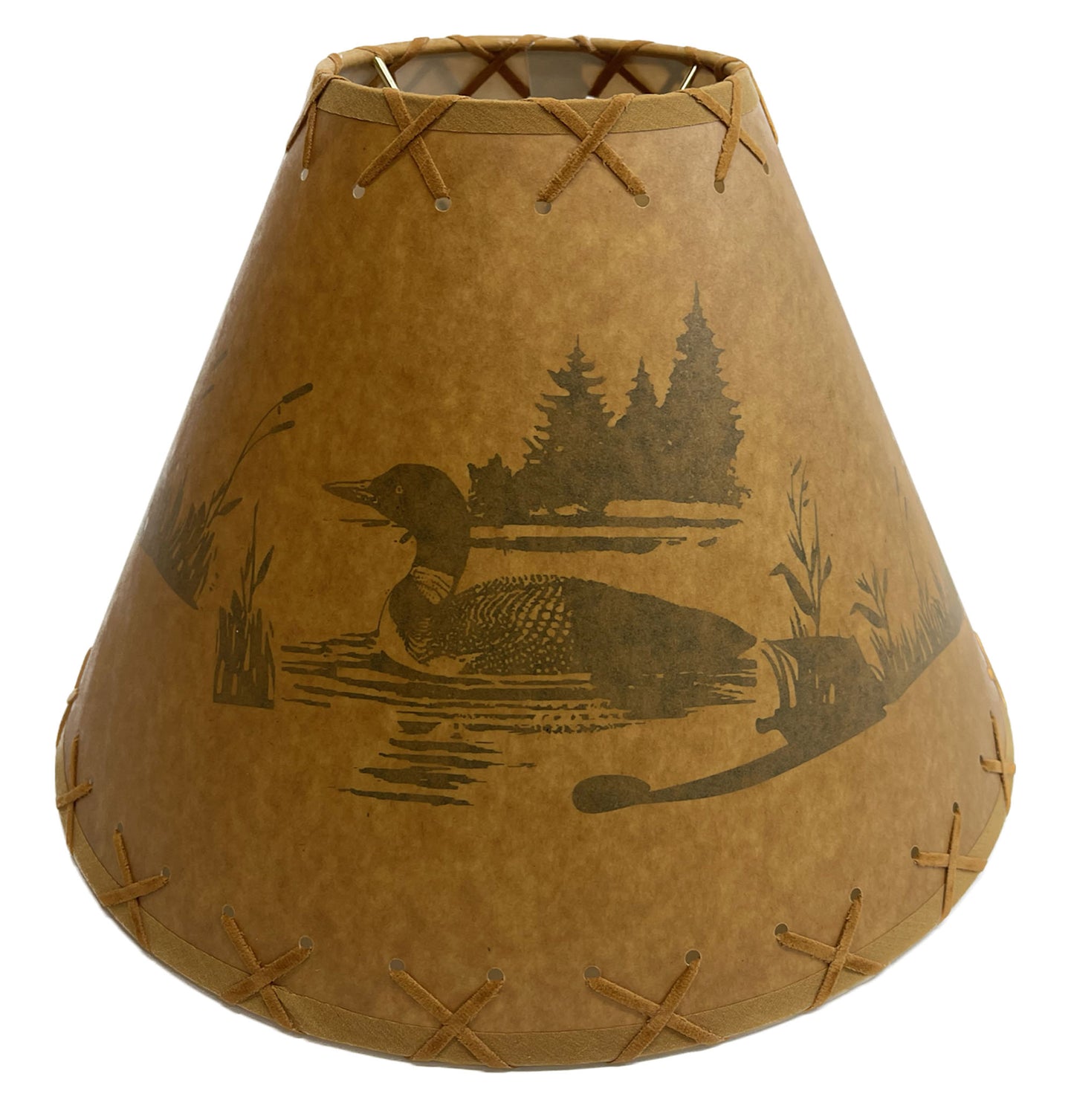 Rustic Oiled Kraft Lamp Shade with Loon on Lake Design - 14"