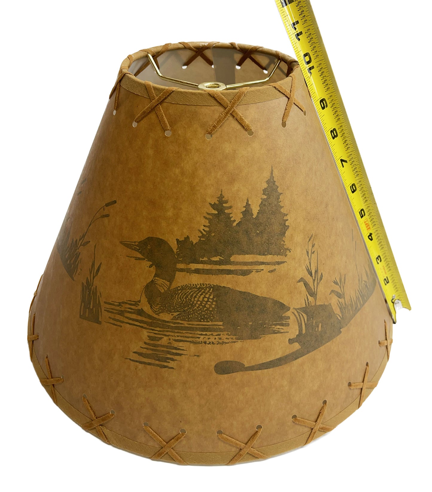 Rustic Oiled Kraft Lamp Shade with Loon on Lake Design - 14"
