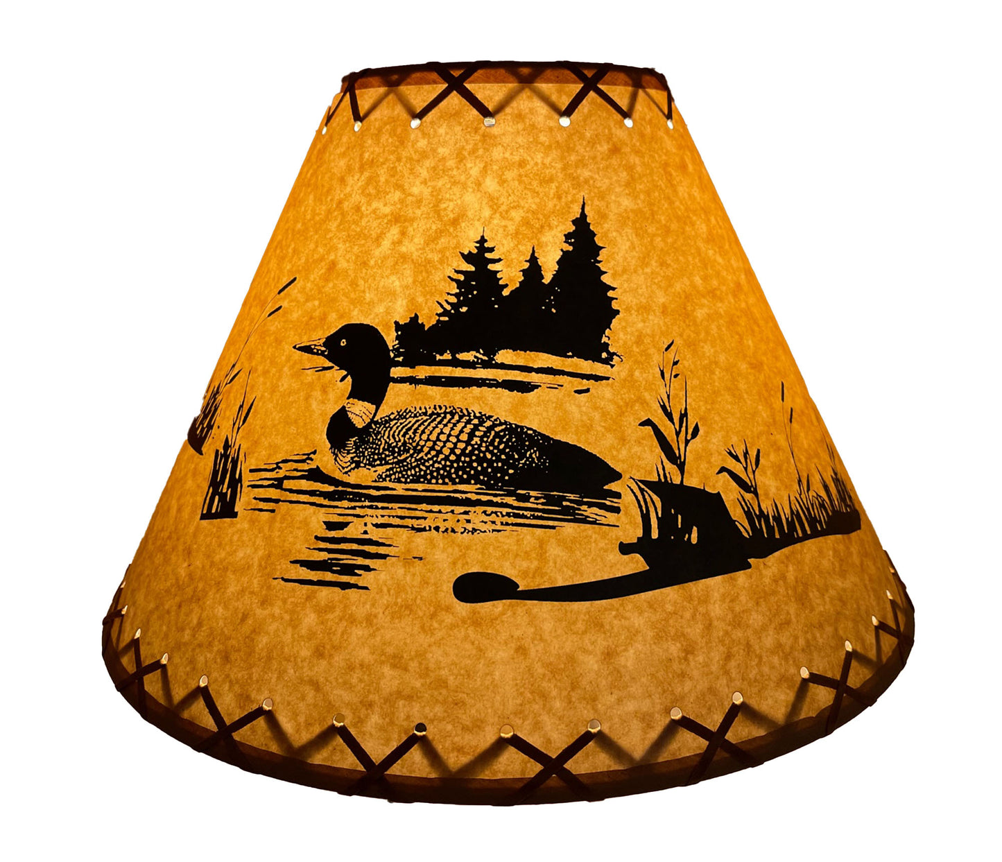 Rustic Oiled Kraft Lamp Shade with Loon on Lake Design - 16"