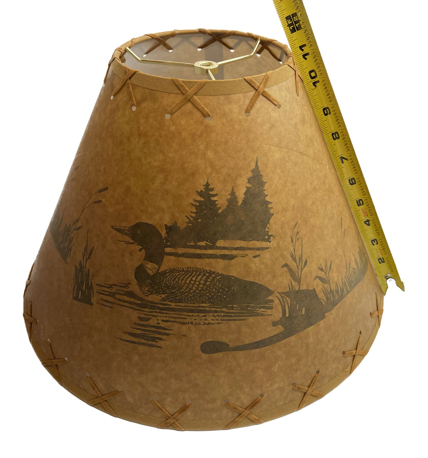 Rustic Oiled Kraft Lamp Shade with Loon on Lake Design - 16"