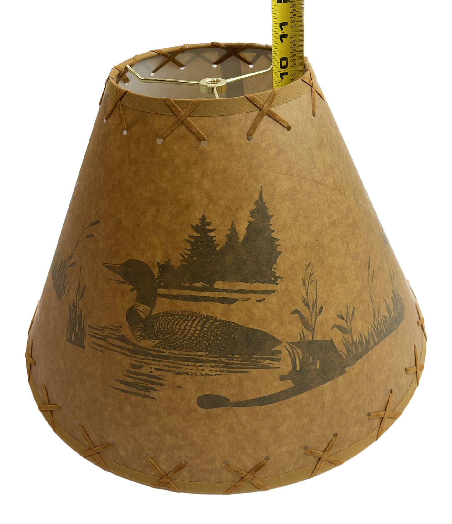 Rustic Oiled Kraft Lamp Shade with Loon on Lake Design - 16"