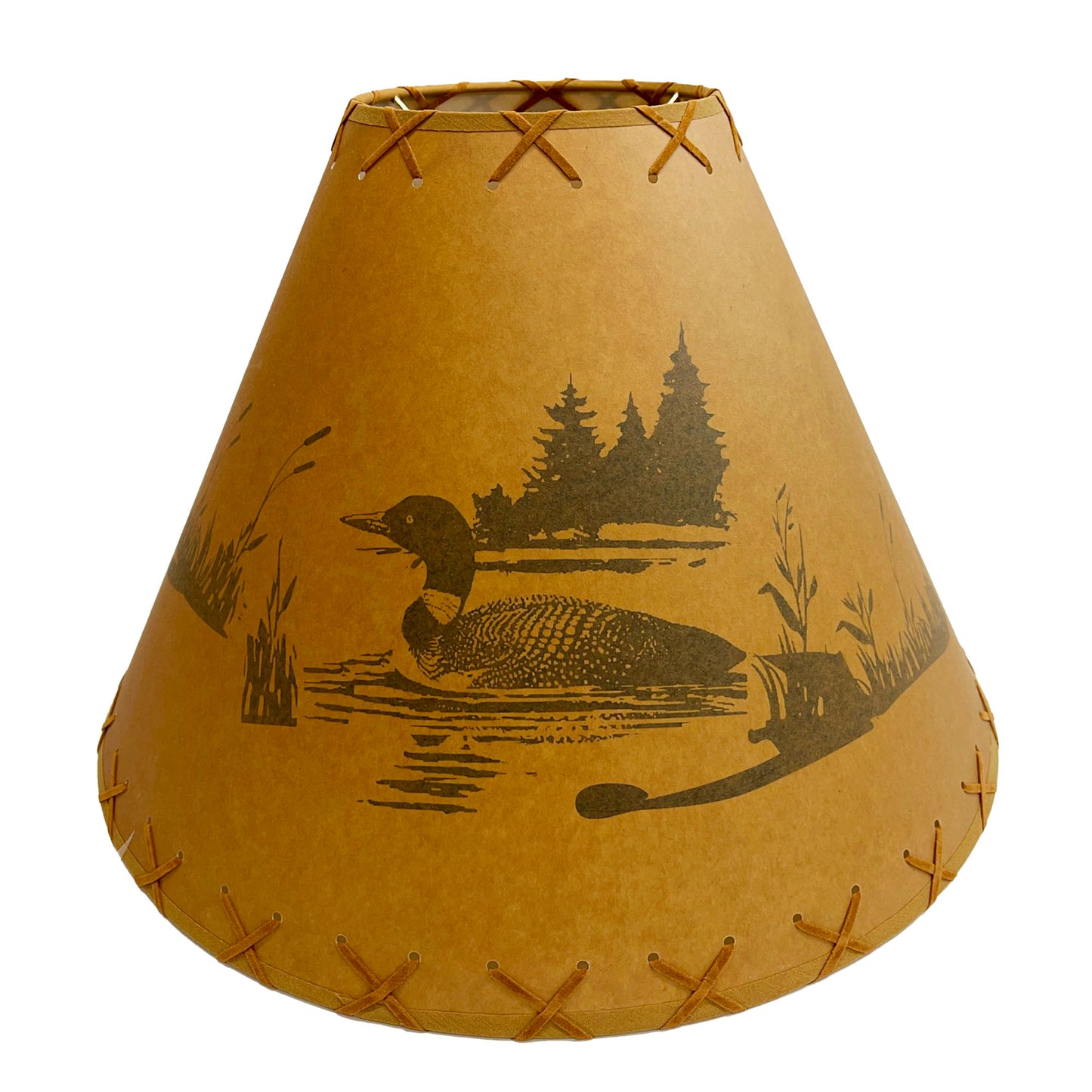 Rustic Oiled Kraft Lamp Shade with Loon on Lake Design - 18"