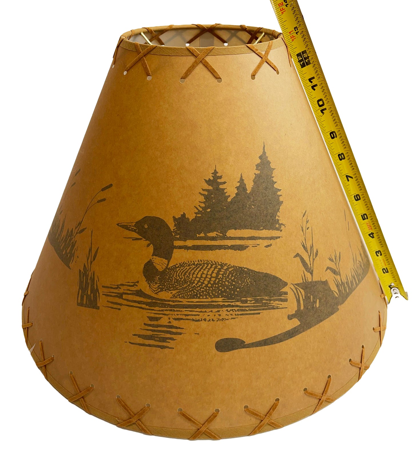 Rustic Oiled Kraft Lamp Shade with Loon on Lake Design - 18"