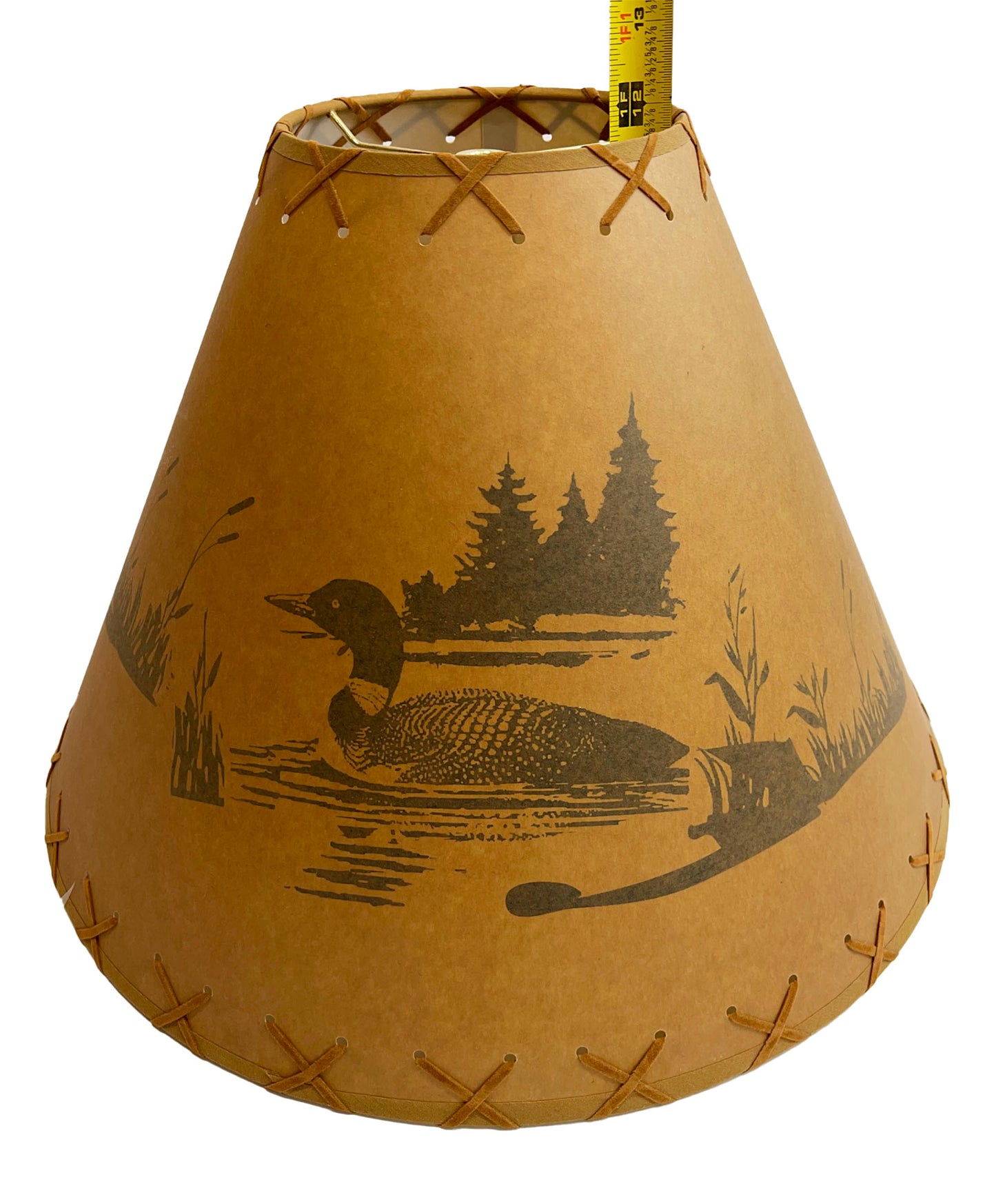Rustic Oiled Kraft Lamp Shade with Loon on Lake Design - 18"