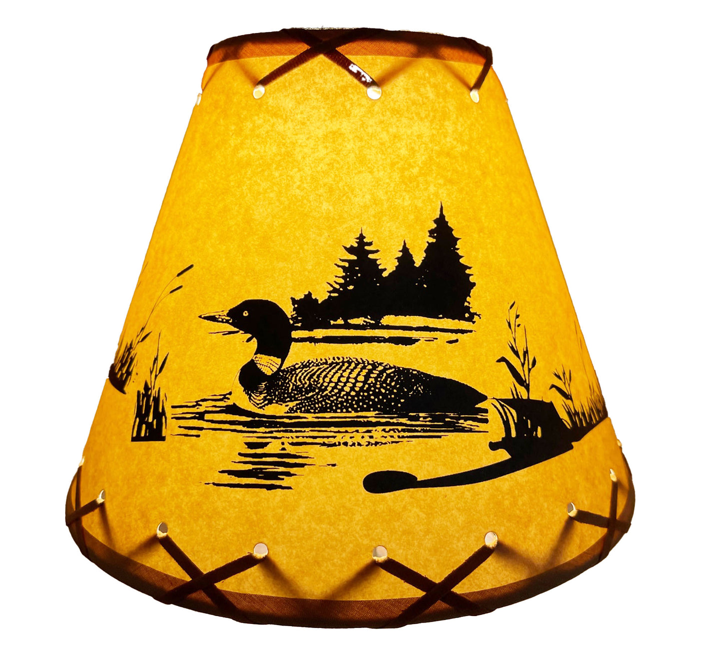 Rustic Oiled Kraft Clip-On Lamp Shade with Loon on Lake Design - 9"