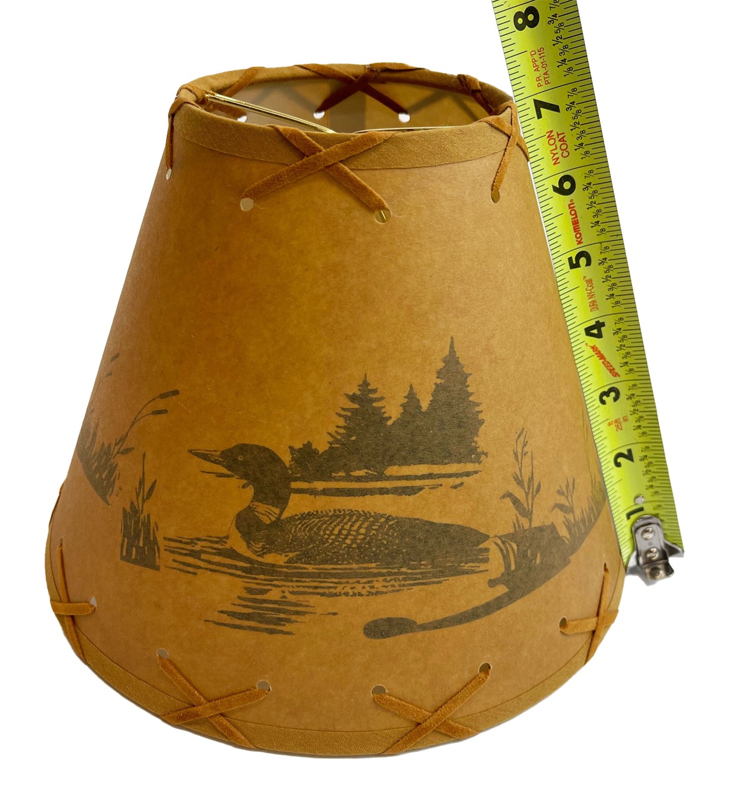 Rustic Oiled Kraft Clip-On Lamp Shade with Loon on Lake Design - 9"