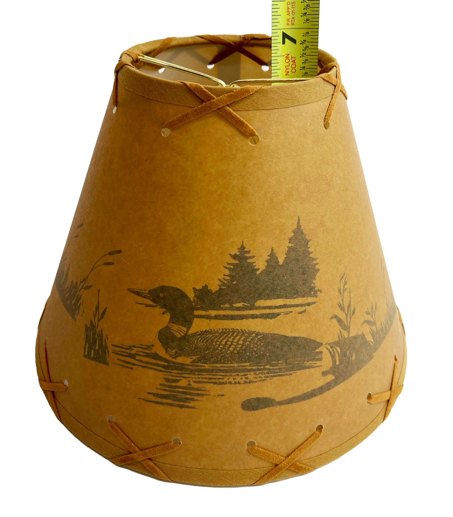 Rustic Oiled Kraft Clip-On Lamp Shade with Loon on Lake Design - 9"
