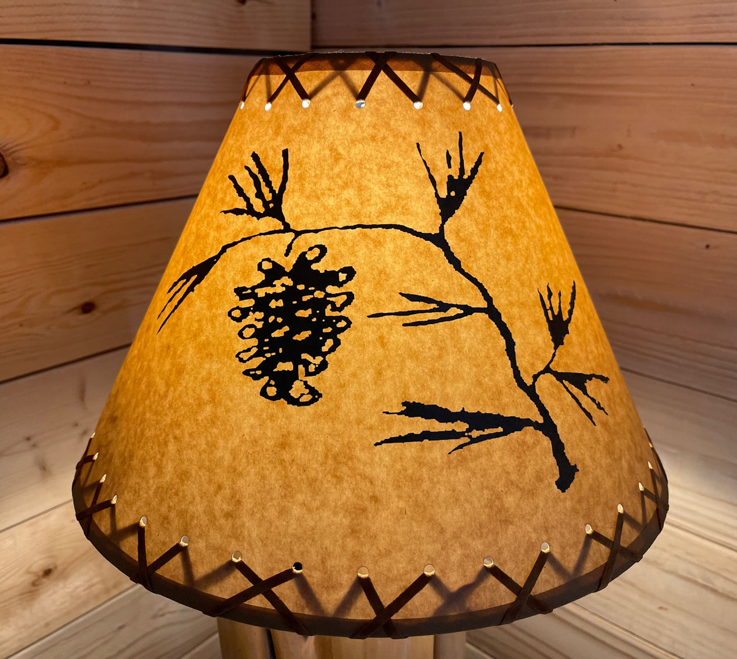 Rustic Oiled Kraft Lamp Shade with Pine Cone Design - 14"