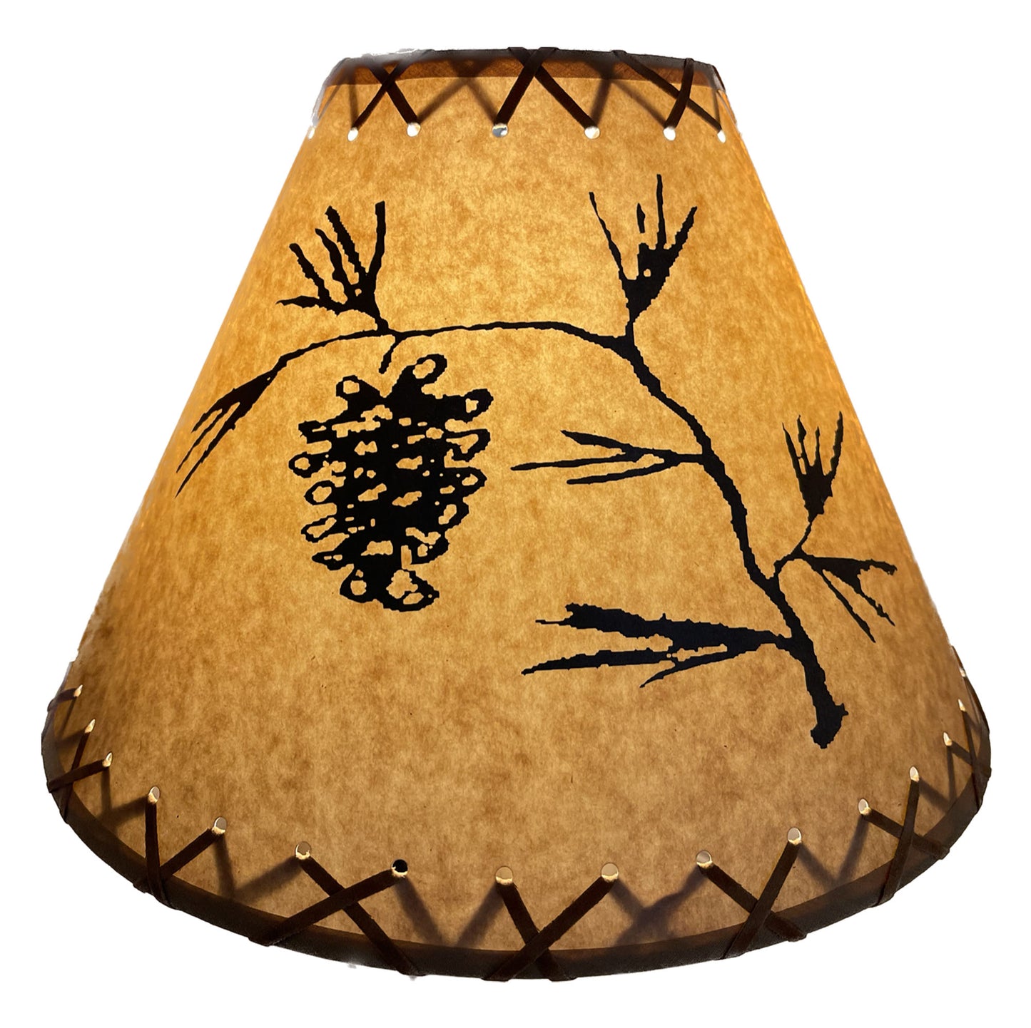 Rustic Oiled Kraft Lamp Shade with Pine Cone Design - 14"