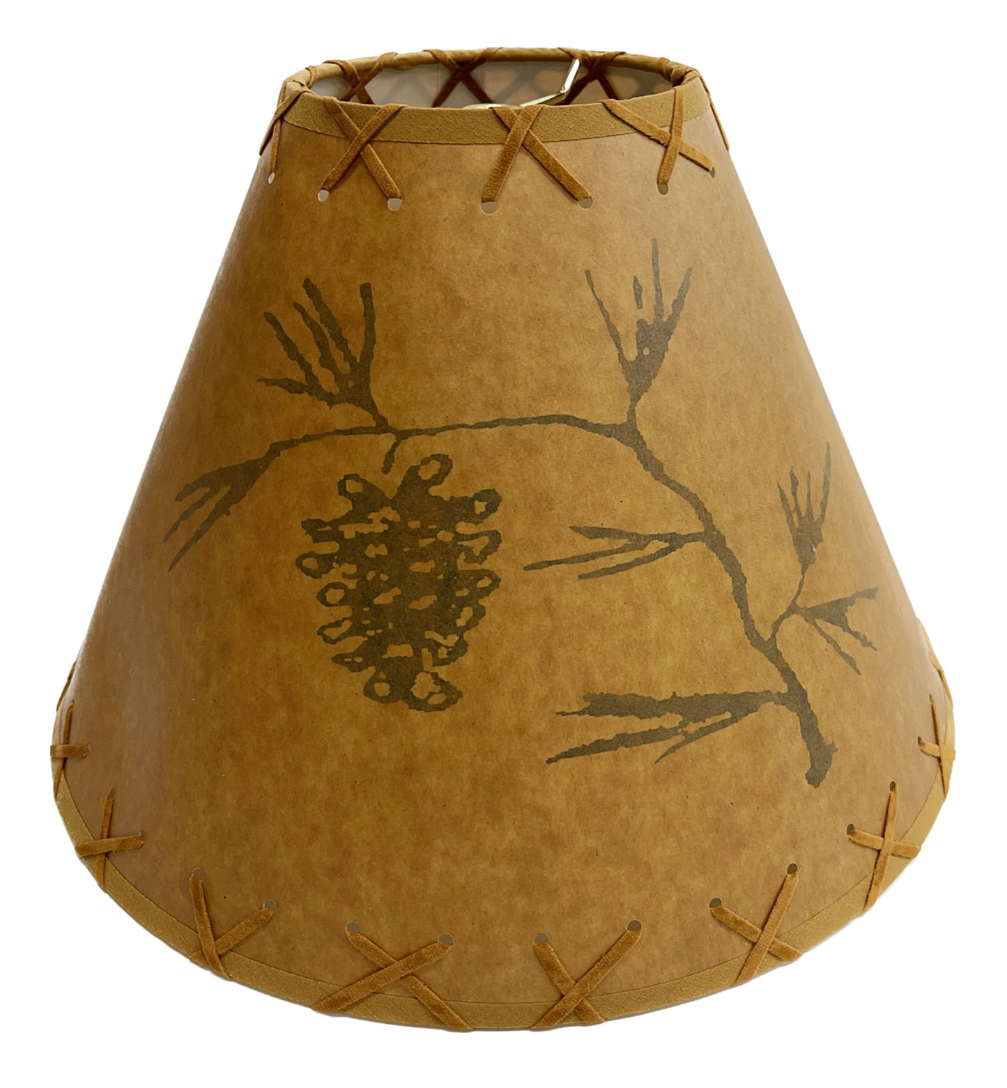 Rustic Oiled Kraft Lamp Shade with Pine Cone Design - 14"