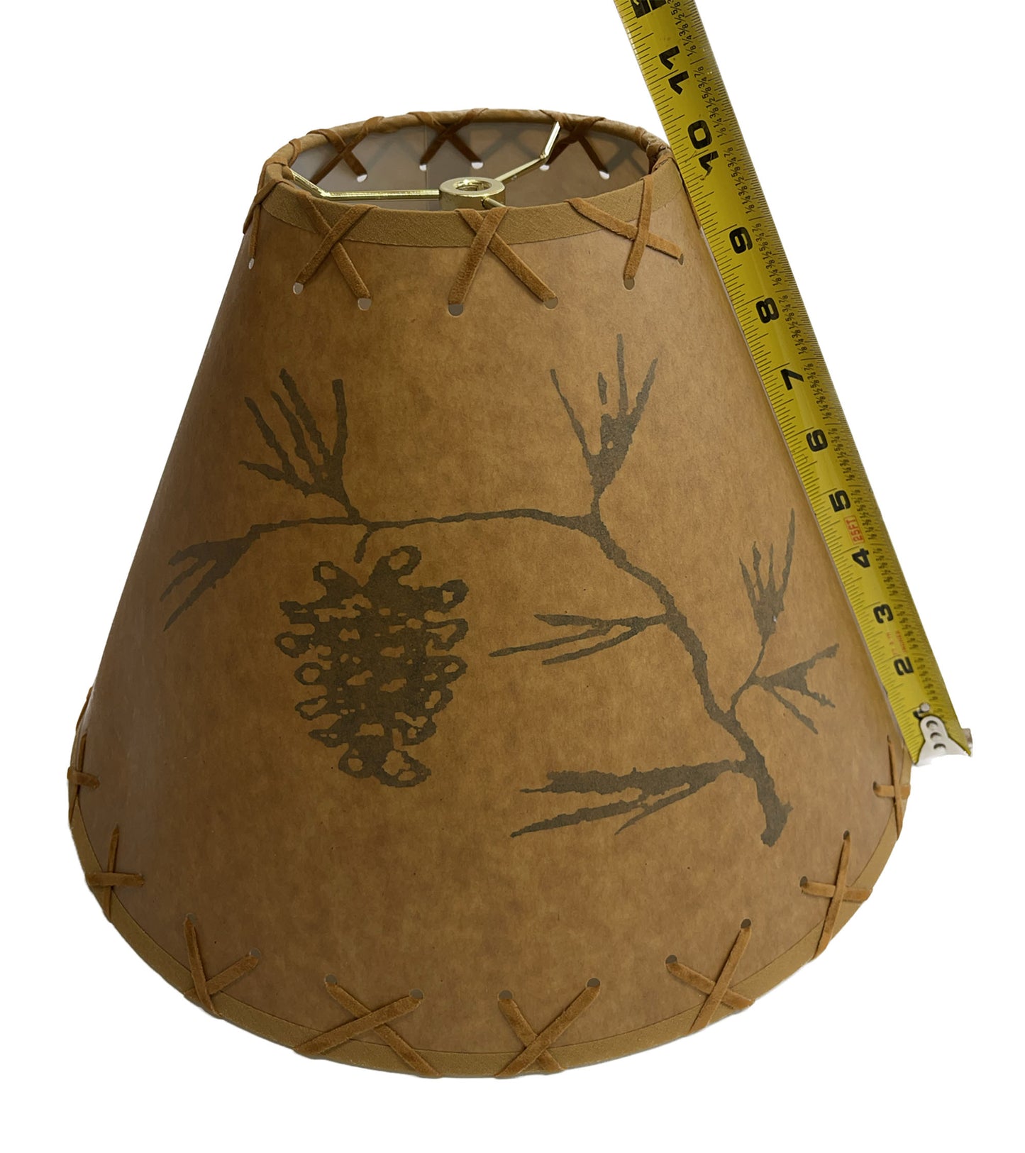 Rustic Oiled Kraft Lamp Shade with Pine Cone Design - 14"