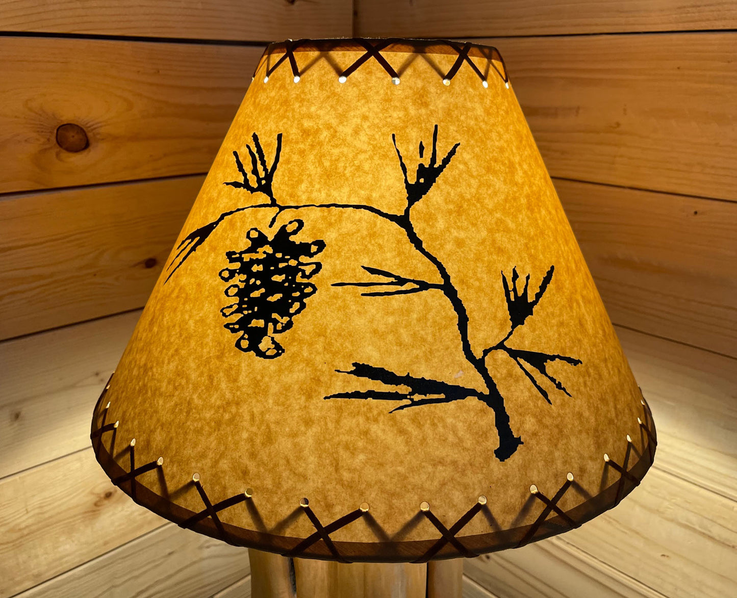 Rustic Oiled Kraft Lamp Shade with Pine Cone Design - 16"