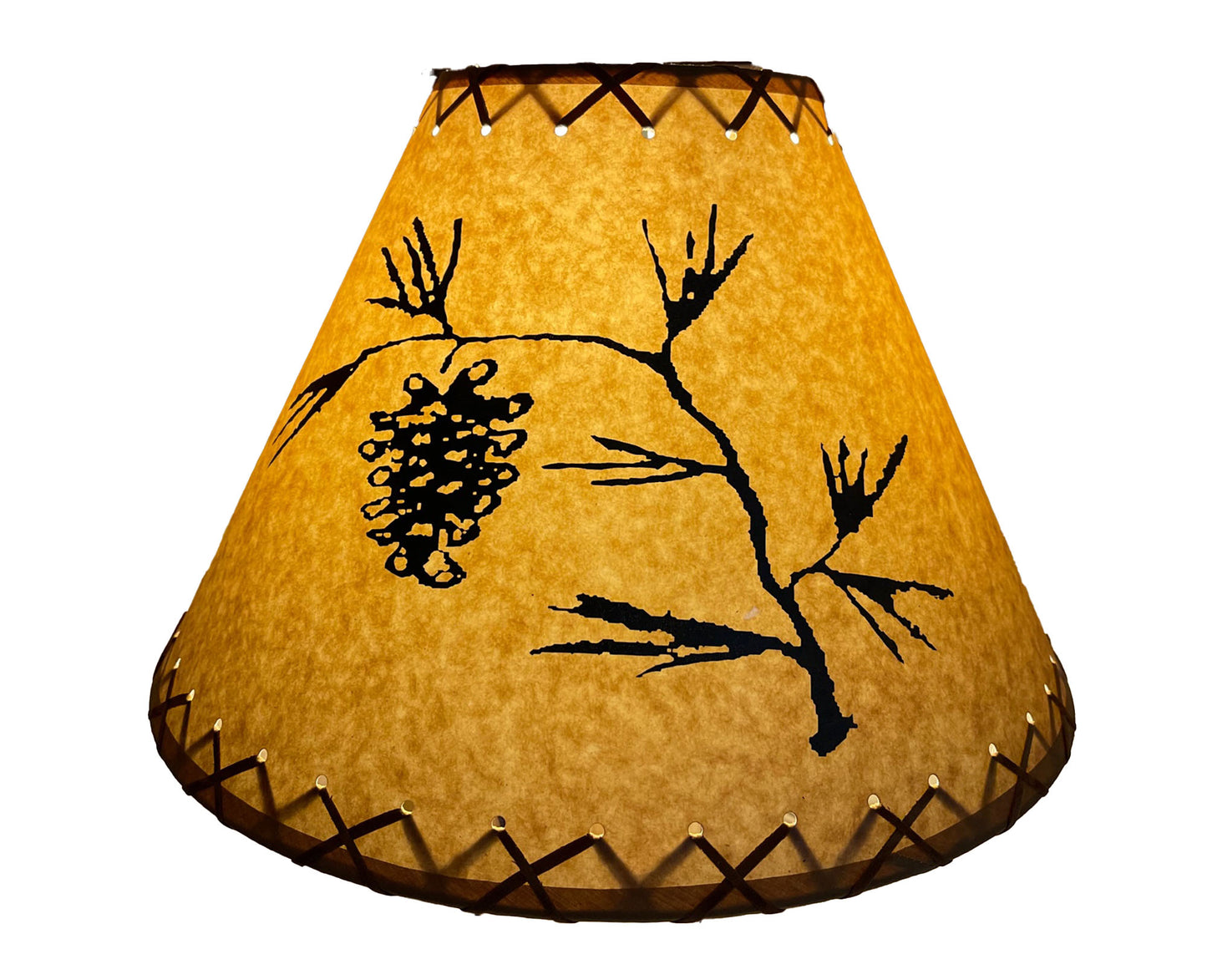 Rustic Oiled Kraft Lamp Shade with Pine Cone Design - 16"