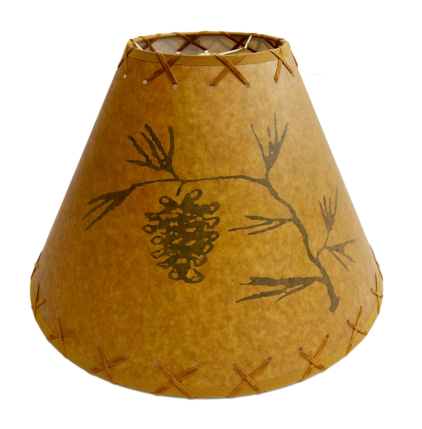 Rustic Oiled Kraft Lamp Shade with Pine Cone Design - 16"