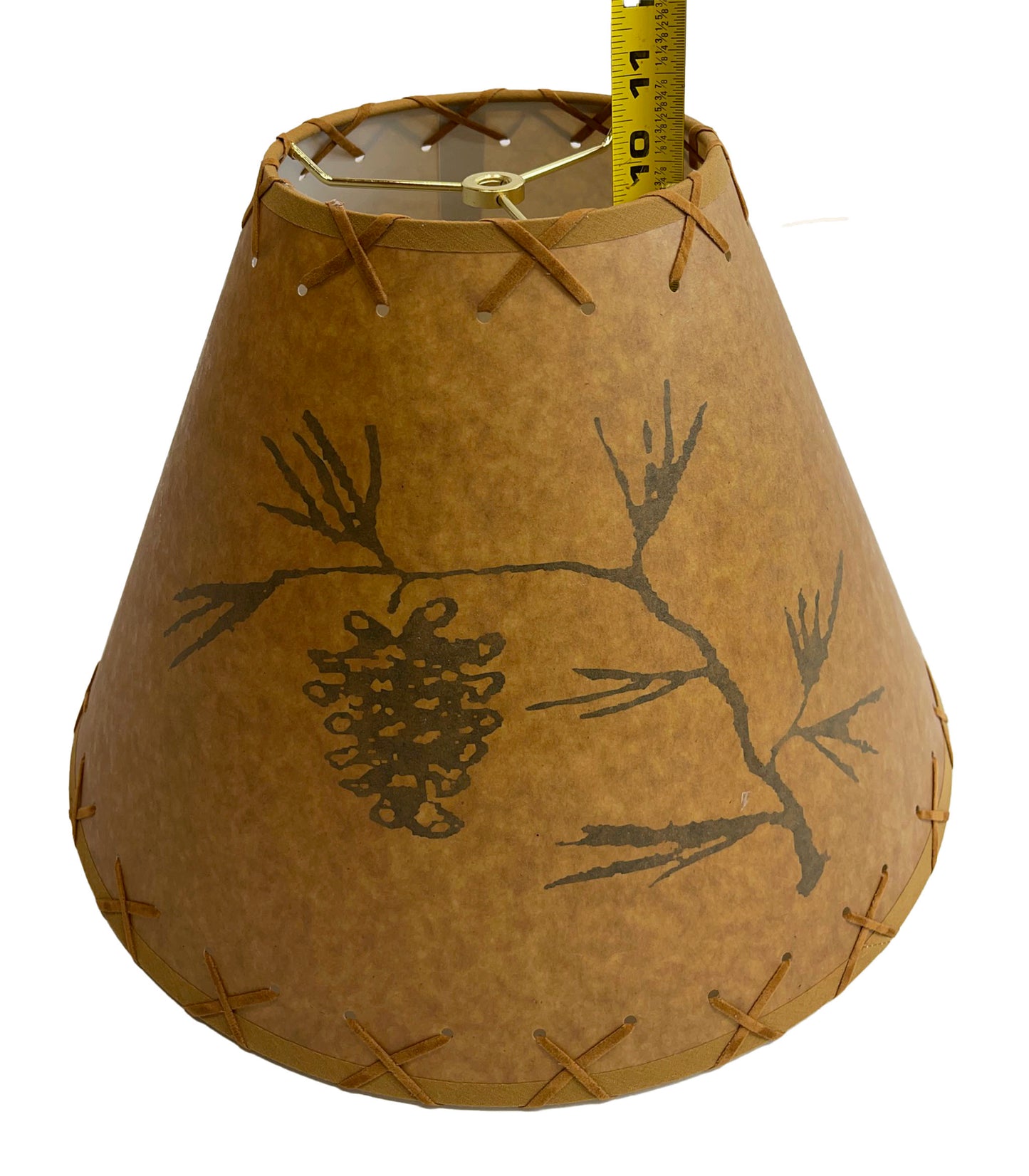 Rustic Oiled Kraft Lamp Shade with Pine Cone Design - 16"